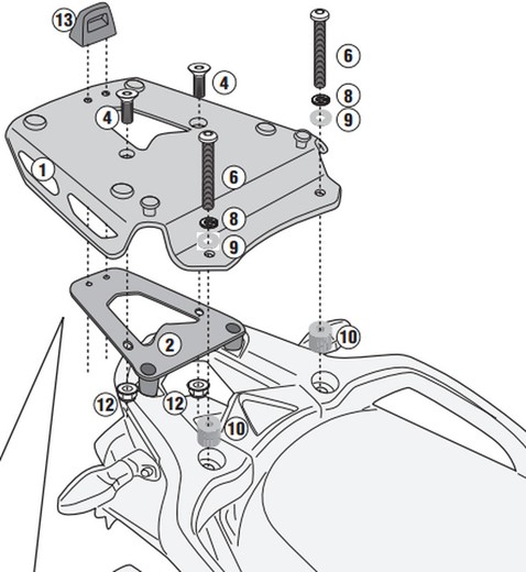 Adaptador posterior Tiger 1200 GT 22Z en aluminio anodizado para maleta MONOKEY®, negro