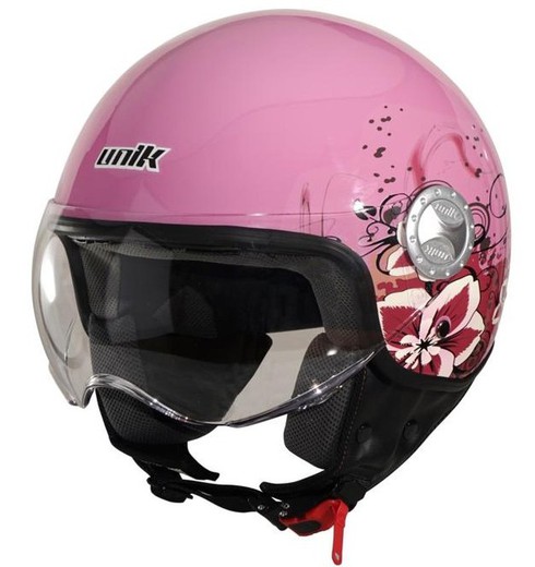 Casco jet unik cj-06 flower rosa