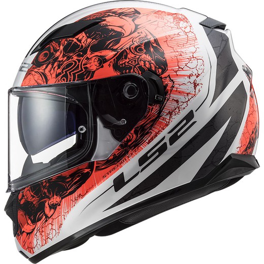 Casco ls2 stream evo throne blanco naranja