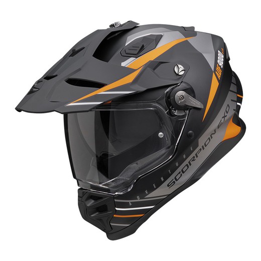 Casco off-road Scorpion ADF-9000 AIR FEAT Negro mate-Plata-Naranja