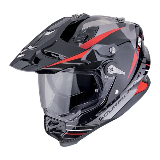 Casco off-road Scorpion ADF-9000 AIR FEAT Negro-Plata-Rojo