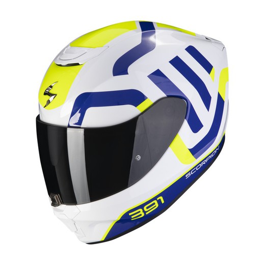 Casco Scorpion EXO-391 AROK Blanco-Azul-Neon amarillo