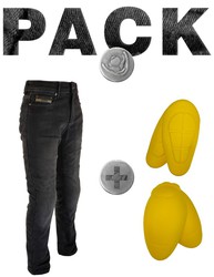Pack pantalon tejano “base 02 negro” + protecciones nivel 2 Talla 42