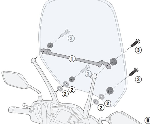 Soporte barra H. SH 350 (21>) y SH 125-150 (20>) con parabrisas original