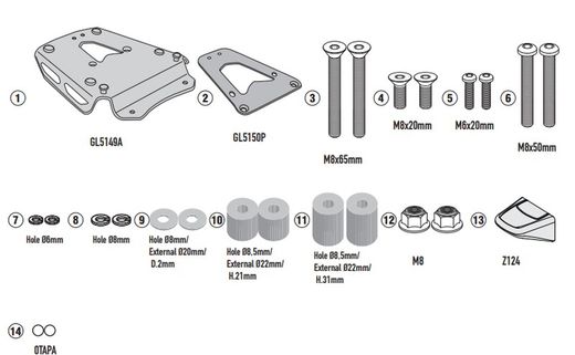 Adaptador posterior Tiger 1200 GT 22Z en aluminio anodizado para maleta MONOKEY??, negro
