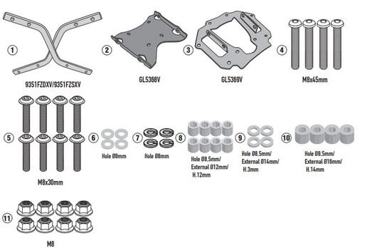 Adaptador baul SEIEMMEZZO STR / CCR 650  22> para maleta MONOKEY« o MONOLOCK«