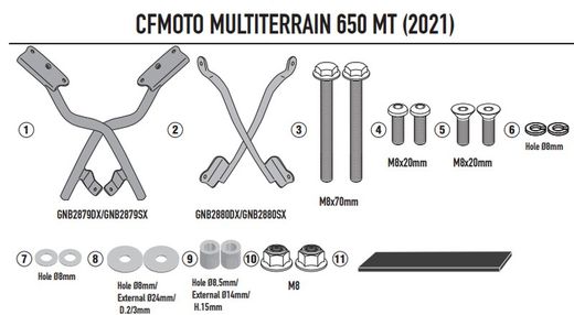 Adaptador parrilla CFMOTO 700 MT (24) y Multiterrain 650 MT (21 > 23)