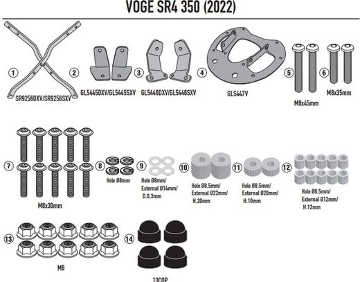 Adaptador parrilla VOGE SR4 350 (22 > 23)