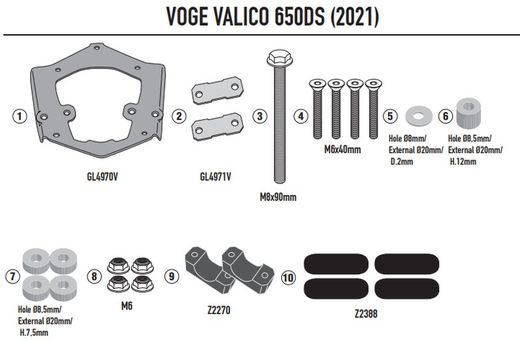 Adaptador portaequipajes VOGE Valico 650DS (21 > 23)