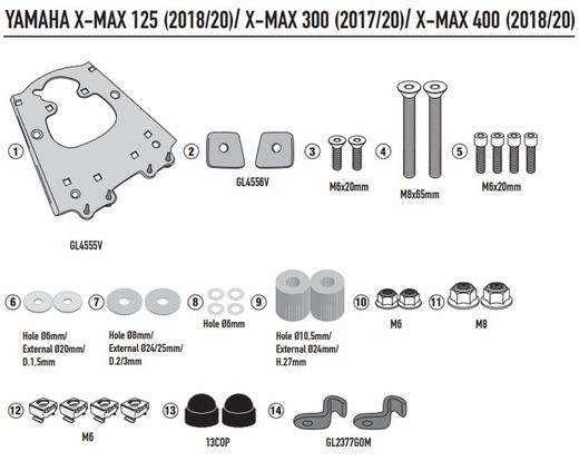 Adaptador parrilla X-MAX 125 (18>22),300 (17>22),400 (18>21)y Tracer 700 (20>24)