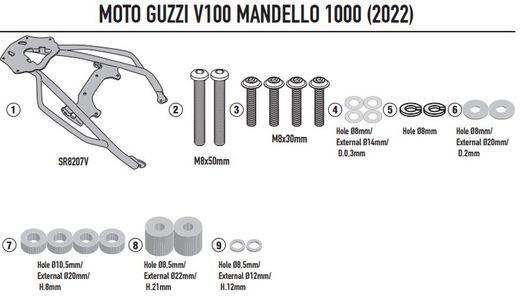 Adaptador parrilla Moto Guzzi V100 Mandello 1000 (22>)