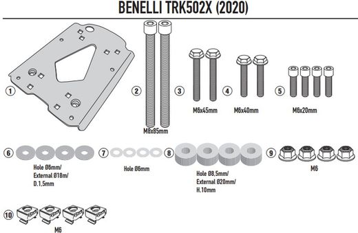 Adaptador parrilla BENELLI TRK502 (21>23) y TRK502 X (20>23)