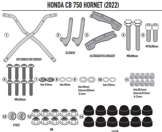 Adaptador parrilla Honda CB 750 Hornet (23>)