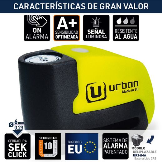 Antirrobo de disco Urban UR6 con alarma 120dba