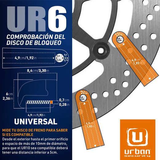 Antirrobo de disco Urban UR6 con alarma 120dba