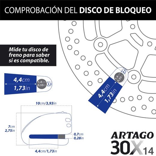 Antirrobo Disco con Alarma MOTO Ø 14 mm 120 dB Alta Gama