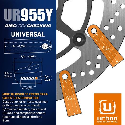 Antirrobo Disco Universal Moto y Scooter, URBAN UR955Y + cable