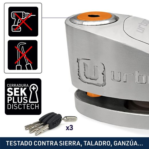 Antirrobo  UR910S Disco con Alarma 120 Db, Doble Cierre 10 mm + Cable Recordatorio 140cm