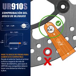 Antirrobo  UR910S Disco con Alarma 120 Db, Doble Cierre 10 mm + Cable Recordatorio 140cm