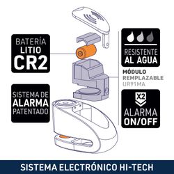 Antirrobo  UR910S Disco con Alarma 120 Db, Doble Cierre 10 mm + Cable Recordatorio 140cm