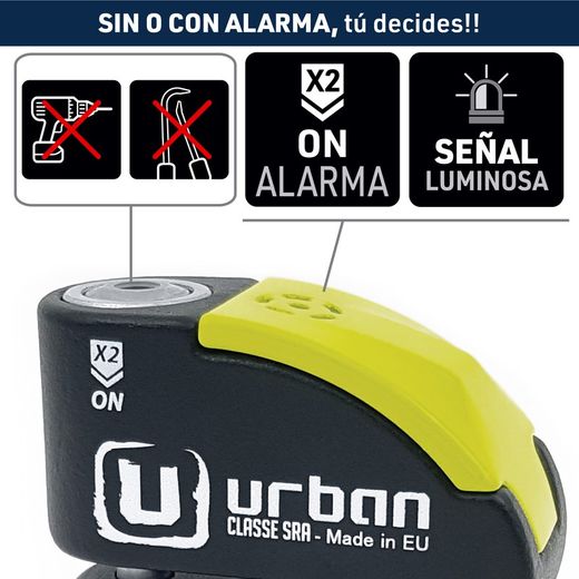Candado Antirrobo Disco Alarma 120db, Avisador, A+, Doble Cierre ø10, Urban ur10
