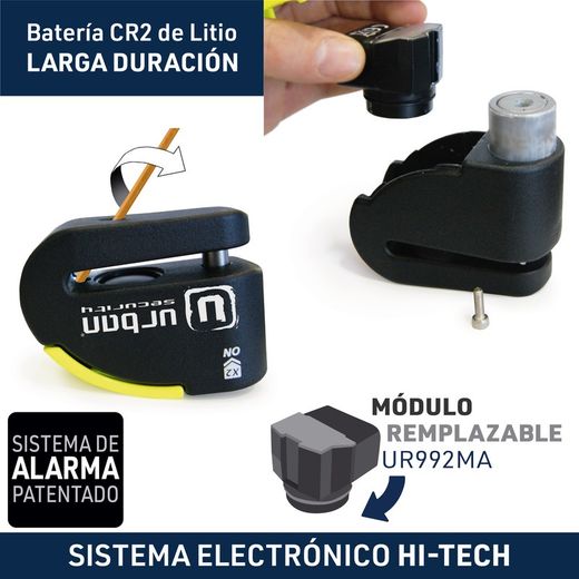 Candado Antirrobo Disco Alarma 120db, Avisador, A+, Doble Cierre ø10, Urban ur10