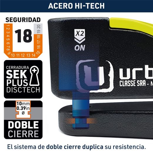 Candado Antirrobo Disco Alarma 120db, Avisador, A+, Doble Cierre ø10, Urban ur10