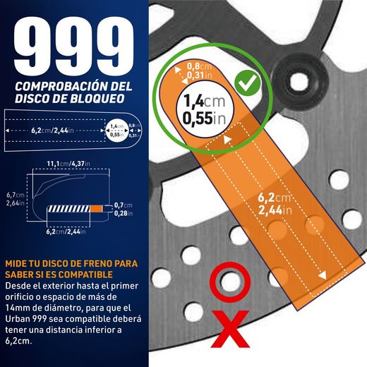 Candado Moto Disco Alarma Hi-Tech 120dB, URBAN 999