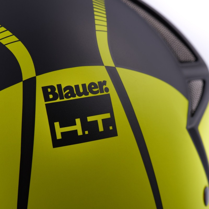 Casco de moto Blauer Real tipo Jet NEGRO MATE / TITANIO / AMARILLO — Totmoto