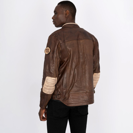 Chaqueta de Moto By City 70S Man | Piel Perforada de Verano | Protecciones Flexishock Nivel 2 | Estilo Retro