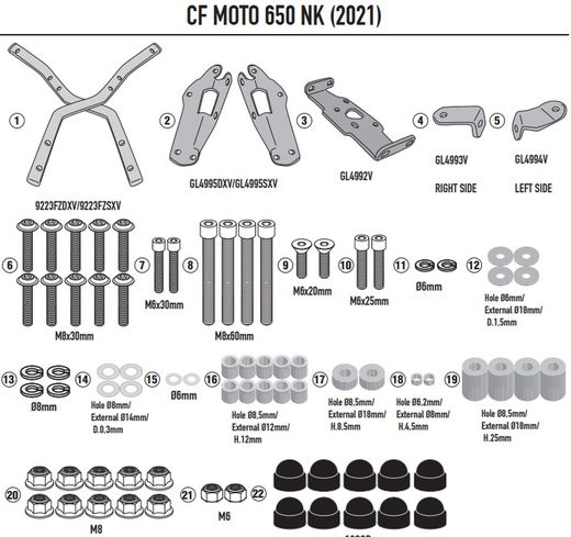 Adaptador portaequipajes CFMOTO 650 NK (21 > 23)