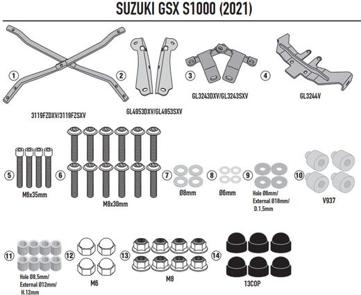 Adaptador parrilla Suzuki GSX S 1000 (21 > 23)