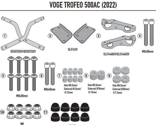 Adaptador portaequipajes VOGE Trofeo 500AC (22 > 23)
