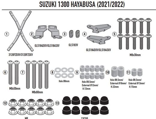Adaptador parrilla SUZUKI Hayabusa 1300 (21 > 23)