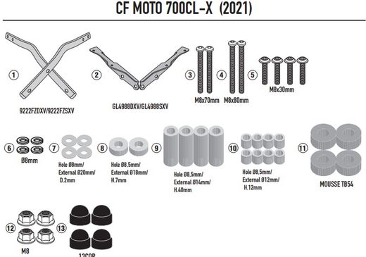 Adaptador parrilla CFMOTO 700 CL-X (21 > 23)