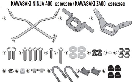 Adaptador parrilla kawasaki Z 400 (19>22) y Ninja 400 (18>22)