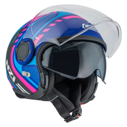 Casco Semijet NZI Ringway 2 Duo Connected Blue&Pink & Blue Matt
