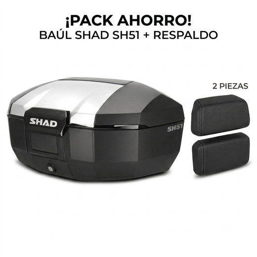 Pack Maleta Superior SHAD SH51 Aluminio + Respaldo Doble