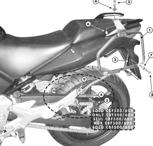 Portamaletas lateral mk Honda CBF 1000 (06>09), CBF 500 (04>12) y CBF 600 S/N (04>12)