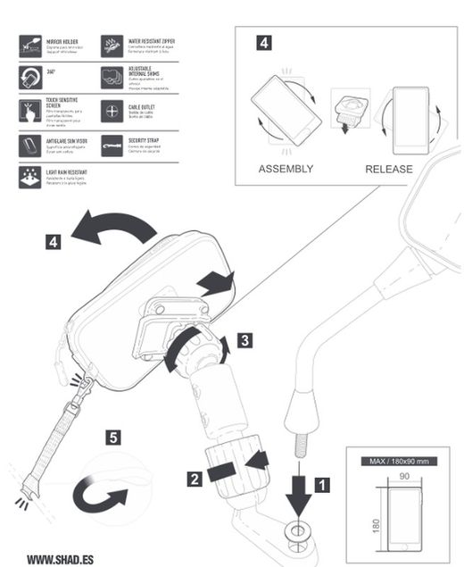 Soporte para telefono SHAD SG71M (Retrovisor)