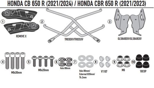 Soporte REMOVE-X para alforjas H.CB650R 21>/24> y CBR 650 R (21 > 23)