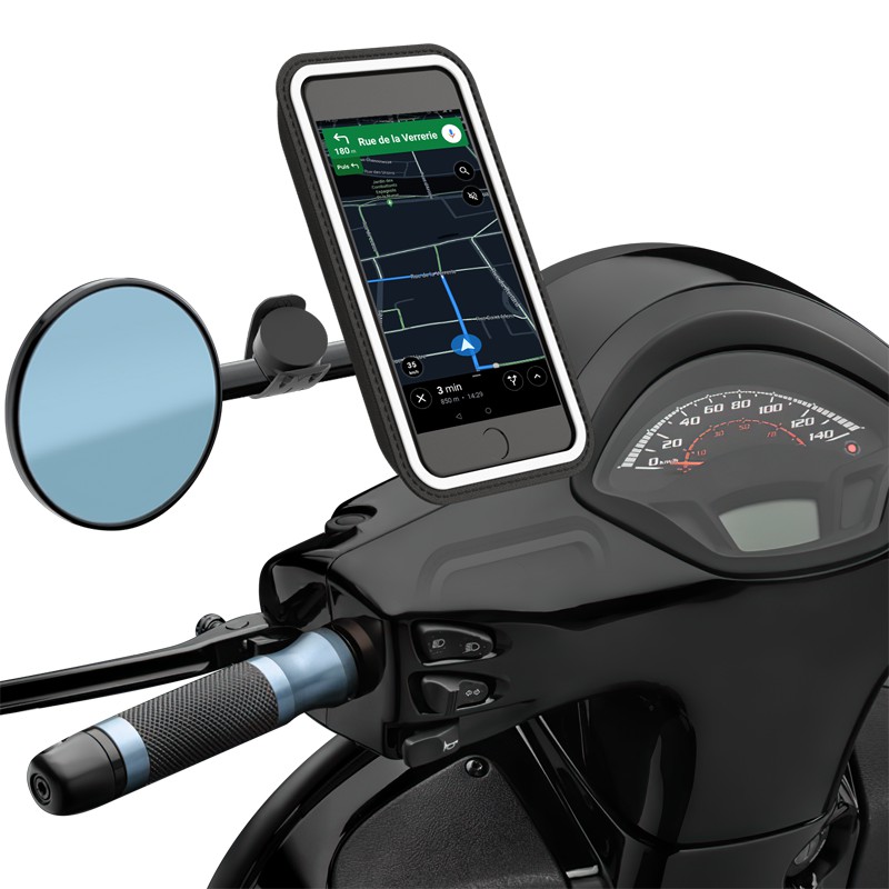 Homeet Soporte de teléfono de motocicleta para espejo retrovisor, soporte  de teléfono de motocicleta de metal, soporte para teléfono inteligente,  rotación de 360° ajustable, universal para espejo de : Automotriz 